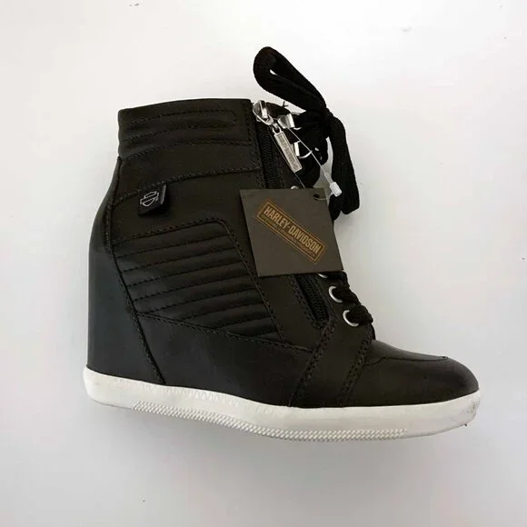 Black Harley-Davidson Parkdale Zip-Up Leather Booties with Hidden 3.25" Wedge 7 - Picture 4 of 8